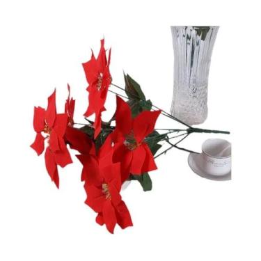 Imagem de Ramo De Planta Artificial De Flor Vermelha De 50cm Para Decoração De Á