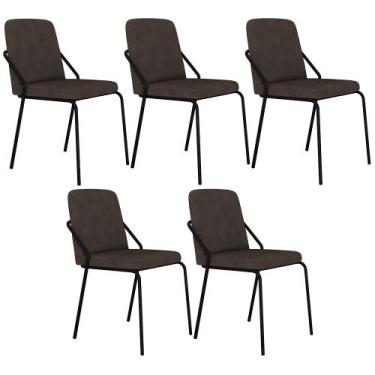 Imagem de Kit 05 Cadeiras Estofada Para Sala de Jantar Loft Preto C01 Bouclê Mar