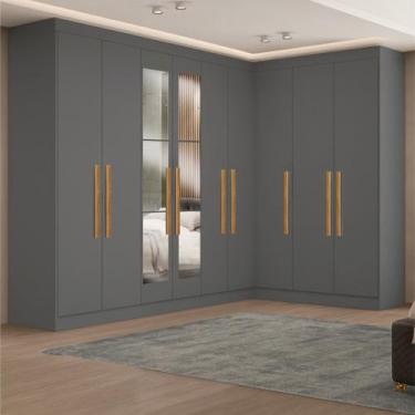 Imagem de Guarda-roupa Modulado de Canto com Puxadores Mdf e Espelho Paris - Max