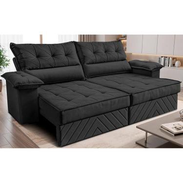 Imagem de Sofá Retrátil e Reclinável 2,80m com Molas e Espuma D33 Thunder. Velusoft Cama inBox