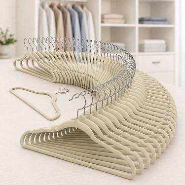 Imagem de Kit 50 Cabides de Veludo Adulto RRister Slim Antideslizante – Ultra Fino, Organiza e Protege Roupas