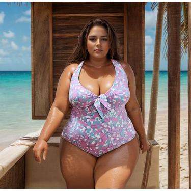 Imagem de Maiô BIG Plus Size Dupla Face Com Bojo Removível Laço Busto Tamanho Gr