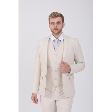 Imagem de Terno de Linho Slim Natural com Colete - JR, 52