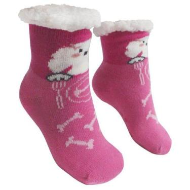 Imagem de Meia Infantil Peluciada Antiderrapante Rosa Poodle 28 ao 35 - Gici Ves