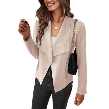 Imagem de Jaqueta Cropped Feminina de Camurça Sintética PRETTYGARDEN Bege M