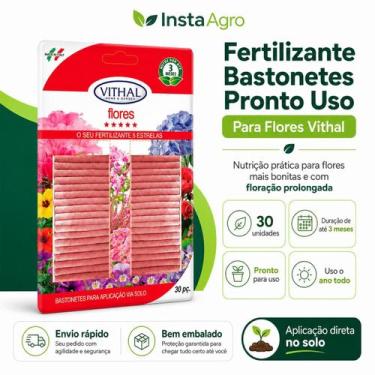 Imagem de Kit 2 Fertilizante Bastonetes Pronto Uso Para Flores Vithal - 30 Unida