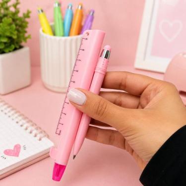 Imagem de Caneta Marca Texto Régua Multifunções Inova STA-13287 Cor:Rosa - Daiso