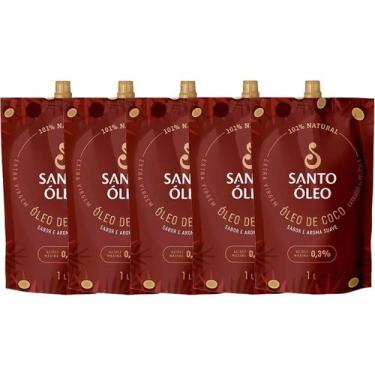 Imagem de Kit 5X Óleo de Coco Extra Virgem de Película - 1000ml Refil - Santo Ól