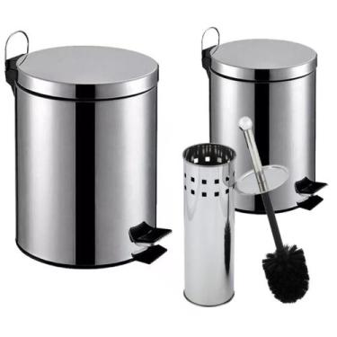 Imagem de Kit 3 Peças Lixeira Inox 20 e 5L + Escova Sanitária Kala