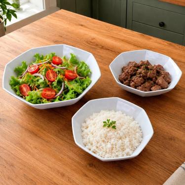Imagem de Jogo de Tigela e Saladeira Bowl em Melamina Resistente para Servir Alimentos Kit Cozinha Branco