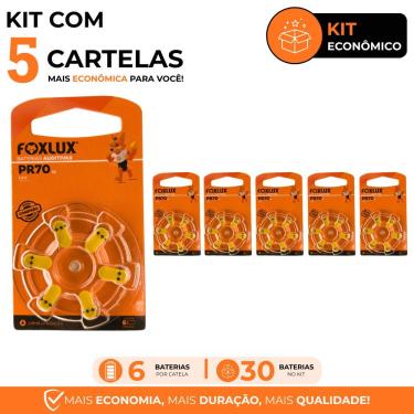 Imagem de Bateria Auditiva Foxlux PR70 - ZA10 para Aparelhos Auditivos com Tecnologia Zinco-Ar 105MAH 30 Unidades