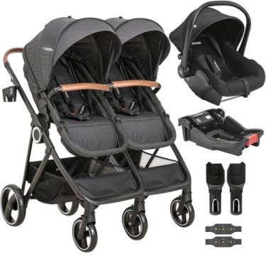 Imagem de Carrinho Kiddo para Gemeos com Bebe e Base Colinho Cosmos Preto