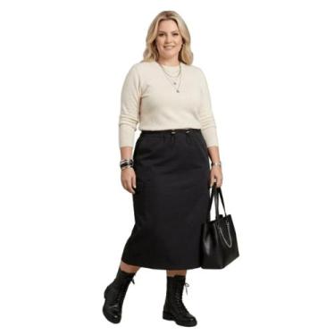 Imagem de Saia Longa Cargo Plus Size Sarja com Bolsos Utilitários e Regulagem na