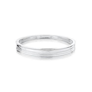 Imagem de Bracelete com Fileiras Trabalhadas e Detalhe em Zircônia Banhado a Ród