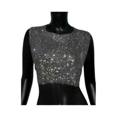 Imagem de Top Cropped Feminino Sexy Sem Costas Com Strass E Lantejoulas, Gola Re