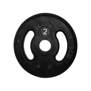 Imagem de Anilha 2,0kg Alça Lateral Ferro Fundido Injetada Revestida PVC Granulado Preto 2KG Anilhas Fitness
