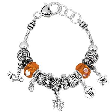 Imagem de Bracelete Falari com pingente do zodíaco multicolorido com contas de metal Murano prateadas