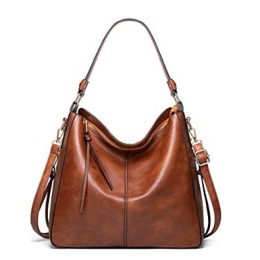 Imagem de JXGSGOGO Bolsas de Ombro Hobo Femininas Bolsa de Ombro Grande Macio Couro PU, Marrom, One_Size, Clássico