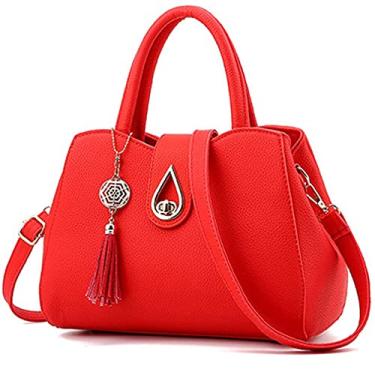 Imagem de Pahajim Bolsa Senhorita fofa mini pendão couro carteira Bolsas de ombro (Vermelho)