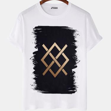 Imagem de Camiseta masculina Simbolo Gungnir Lança de Odin Arte Camisa Blusa Branca Estampada