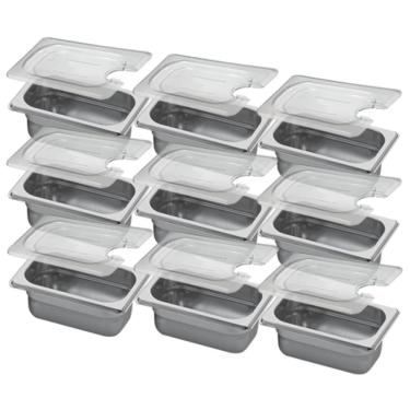 Imagem de Conj 10 Cuba Gastronômica Inox GN 1/9x65 mm 0,67 L sem alça COM TAMPA COM ABERTURA