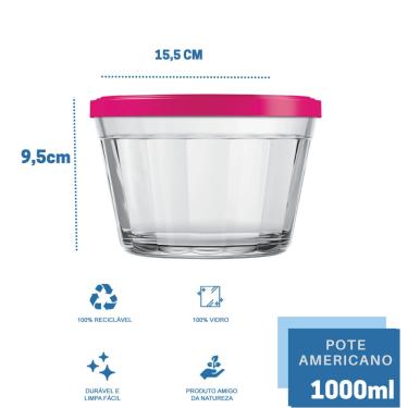 Imagem de Kit Pote Copo Americano C/Tampa Cor Sortida 1L Nadir 1Un