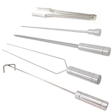 Imagem de Kit Espetos Churrasco 40cm, Pegador Carnes, Espalhador Brasa