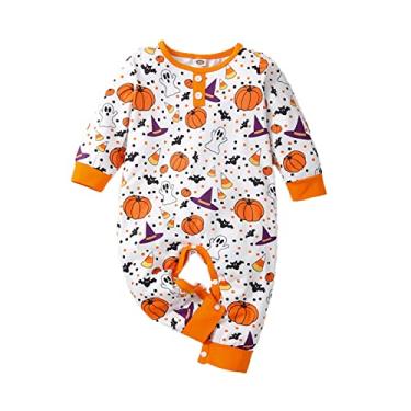 Imagem de Macacão infantil infantil infantil para meninas e meninos Halloween abóbora macacão panos, vestidos para meninas de 12 meses (laranja, 9 a 12 meses)