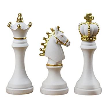 Imagem de Fenteer Pacote de 3 Peças de Estátua Estatuetas de xadrez Peças decorativas Esculturas de resina Enfeites para esculturas Estatuetas Colecionáveis Decoração para casa escrivaninha Arranjos - BRANCO