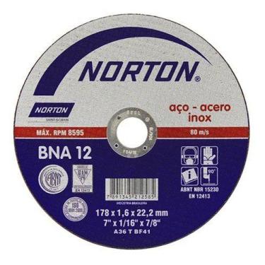 Imagem de Disco De Corte Para Inox 7 X 1,6mm X 7/8 Bna12 - Norton