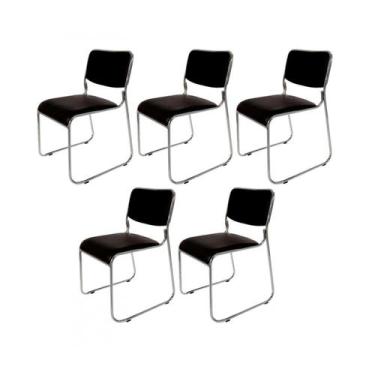 Imagem de Kit Com 5 Cadeiras Interlocutor Empilhável Pelegrin Em Couro Pu Preta