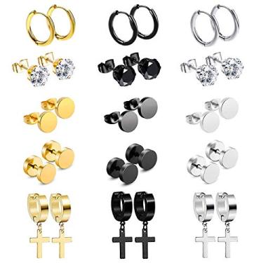 Imagem de 3 – 6 pares de brincos de aço inoxidável para argola de piercing, brincos com pingente de cruz para homens, mulheres e adolescentes, hipoalergênico