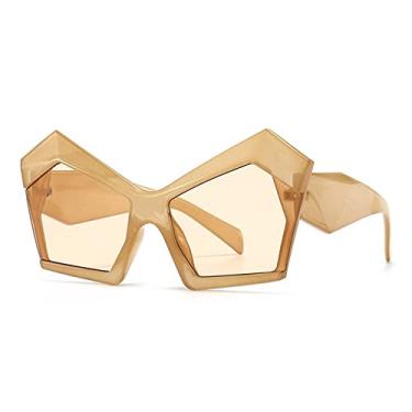 Imagem de Óculos de Sol Grandes Olhos de Gato Feminino Vintage Grande Lrregular Quadrado Óculos de Sol Óculos de Sol UV400 Óculos Gafas De Sol, chá, A