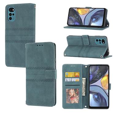 Imagem de YUNCHAO Caixa de telefone Para Motorola Moto G22 em relevo, listrado fivela magnética horizontal capa de couro de telefone capa para celular