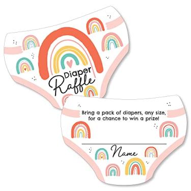 Imagem de Big Dot of Happiness Hello Rainbow – Inserções de bilhete de rifle em forma de fralda – Atividades de chá de bebê Boho – Jogo de rifle de fraldas – Conjunto com 24