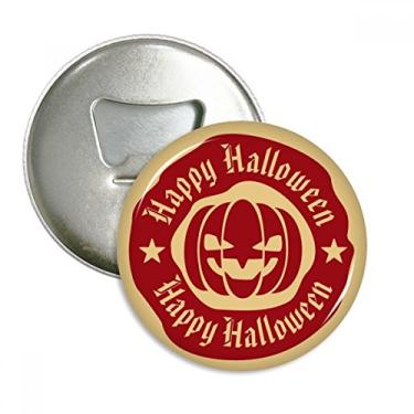 Imagem de Padrão redondo vermelho Halloween Abóbora abridor de garrafas ímã de geladeira emblema multifuncional
