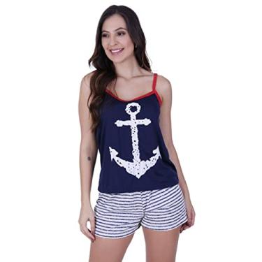 Imagem de Pijama Verão Short Alça Unicórnio Âncora Friends Girafa Vaquinha Flamingo Terra e Mar Tamanho:G;Cor:Natural;Genero:Mulhe