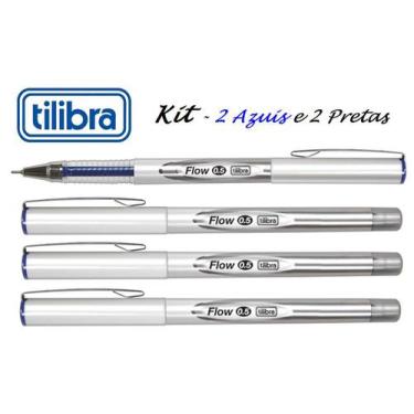 Imagem de Kit Caneta Gel 0,5mm Flow Tilibra Azul E Preta 4 Unidades