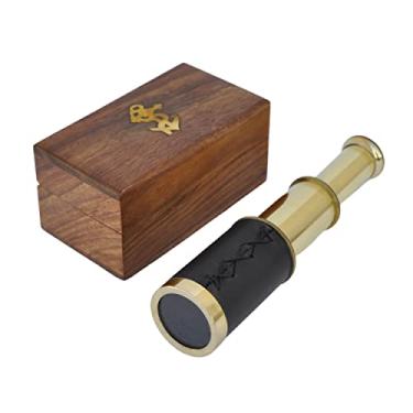 Imagem de Telescópio de latão portátil de 15 cm com caixa de madeira - Navegação pirata