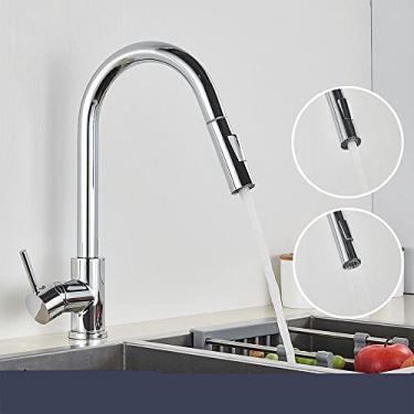 Imagem de Torneira misturadora de níquel escovado com furo único bica removível para pia de cozinha torneira misturadora fluxo pulverizador cabeça cromado/preto cozinha,E