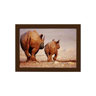 Imagem de Quadro para Sala Foto Safari Rinoceronte Moldura Marrom 33x43cm