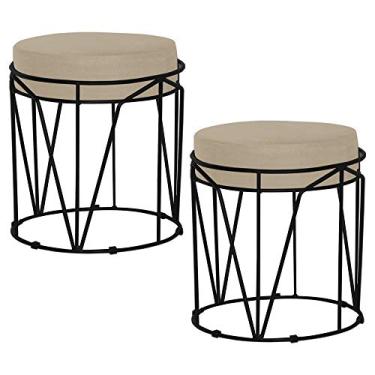 Imagem de Kit 2 Puffs Decorativo Sala de Estar Base Preto Chloe Veludo Bege - Gran Belo