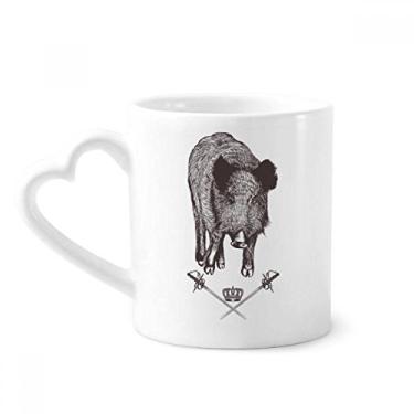 Imagem de Canecas de café com espada de javali coroa animal estilo barroco xícara de cerâmica com alça de coração 355 ml presente