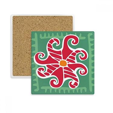 Imagem de Red Sun Totems Civilização Ancient Desenho Quadrado Porta-copos Caneca Suporte Subplaca Pedra de Isolamento