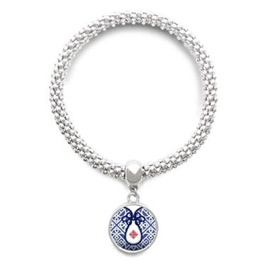 Imagem de DIYthinker Pulseira de prata com pingente de prata com flor azul da cultura chinesa