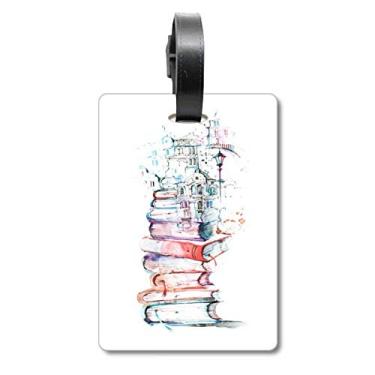 Imagem de Livros Building Street bolsa de viagem aquarela etiqueta cartão de bagagem pendurado Scutcheon etiqueta