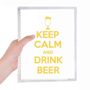 Imagem de Caderno amarelo com citação Keep Calm And Drink Beer com folhas soltas e diário recarregável