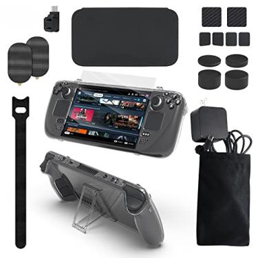Imagem de Protective Crystal Case + Button Silicone Pad + Storage Bag + Tempered Film Gamepad 19Pcs All-in-one Kit for Steam Deck