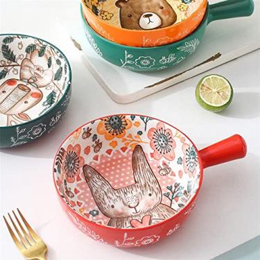 Imagem de GUIPAIHAI Tigela de cerâmica com alça única, tigela de macarrão, design colorido, tigela de assar criativa, restaurante, decoração de flores, utensílios de mesa (cor: B)