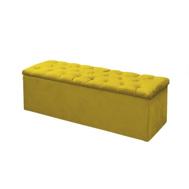 Imagem de Calçadeira Baú P/ Box Solteiro 90cm Sofia c/ Capitonê Corano Amarelo - LM DECOR